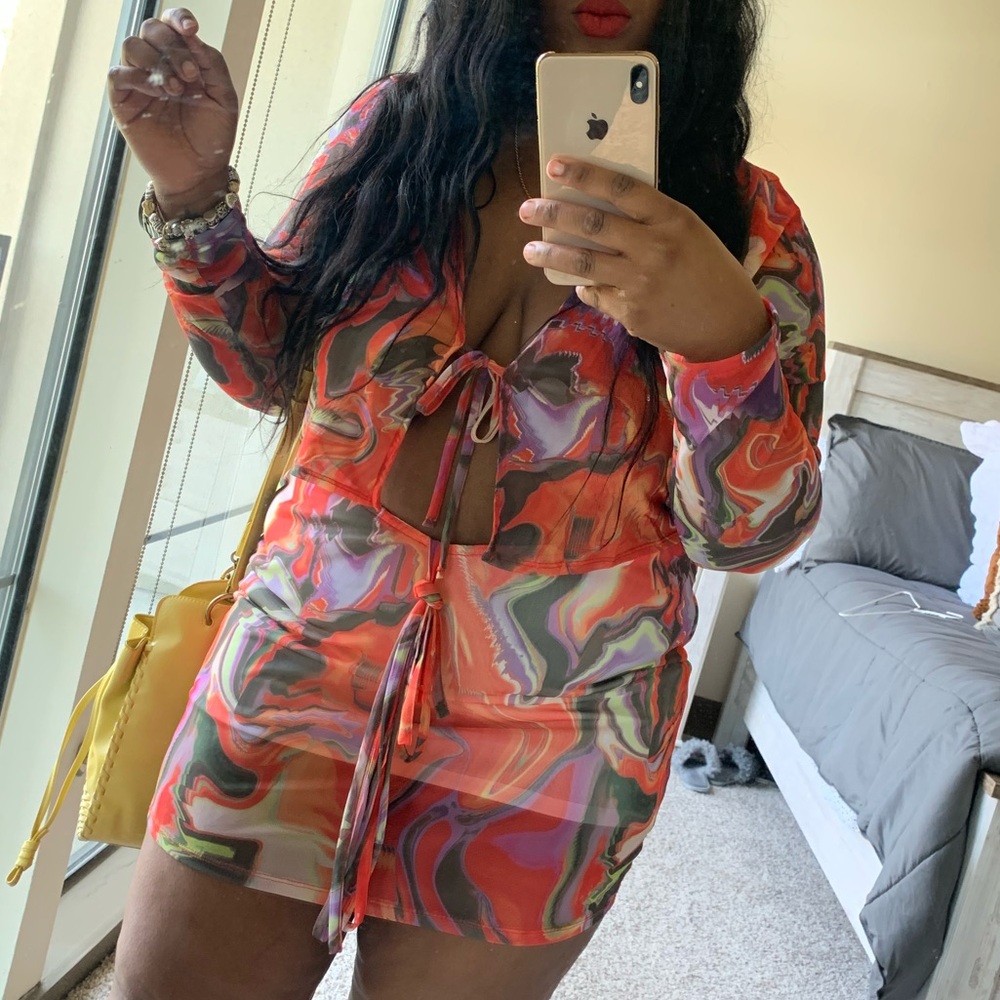 Multi Color Two Piece Mini Skirt / Top XXL Skirt XL